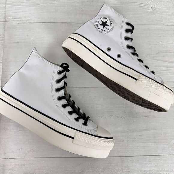 Converse Chuck Taylor Women 9 All Star Platform High Top Sneakers White Leather - Picture 2 of 12